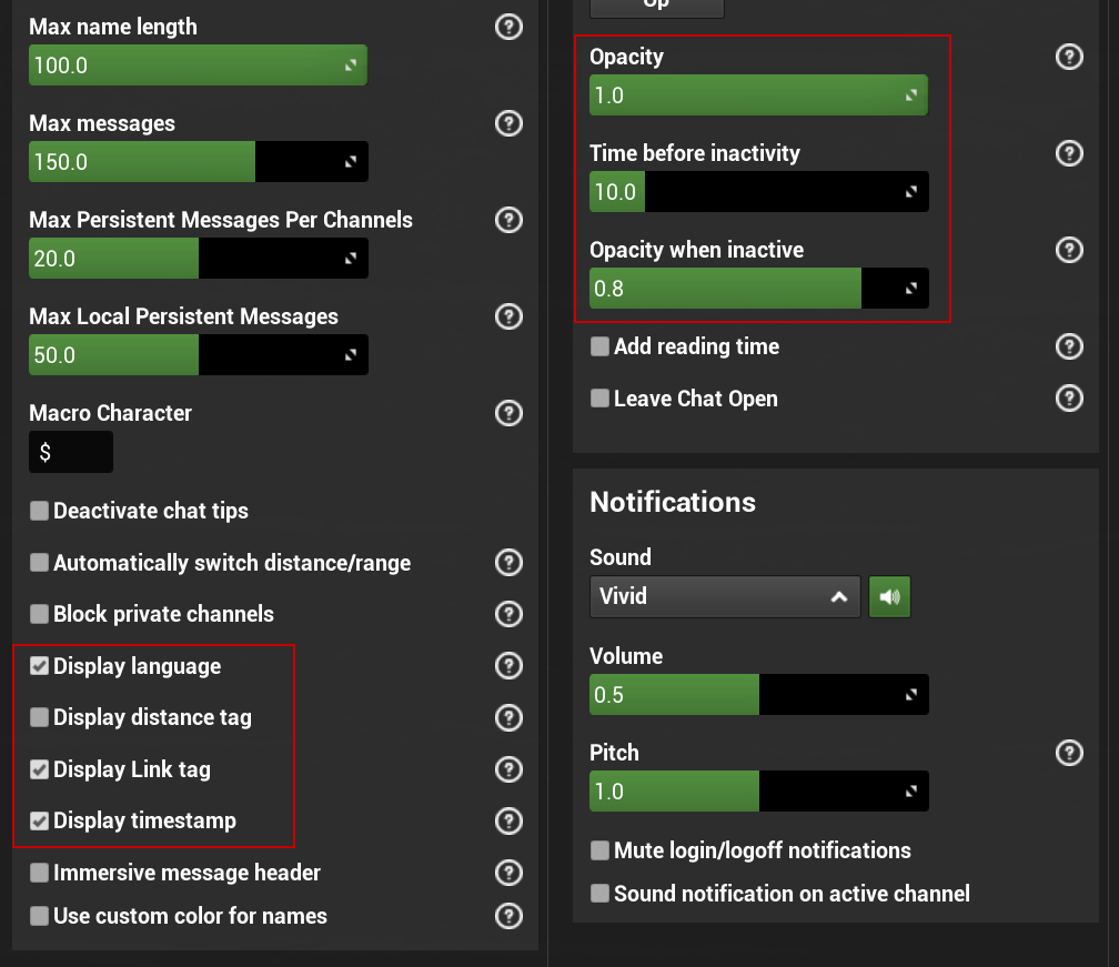 Timestamps and optional convenience (ESC > Sudo Player Panel > General under Tot ! Chat)